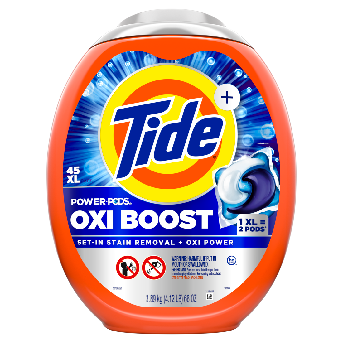 Tide Oxi Boost Power PODS Laundry Detergent Set-In Stain Removal + Oxi Power laundry soap detergent pacs - 45ct/4pk