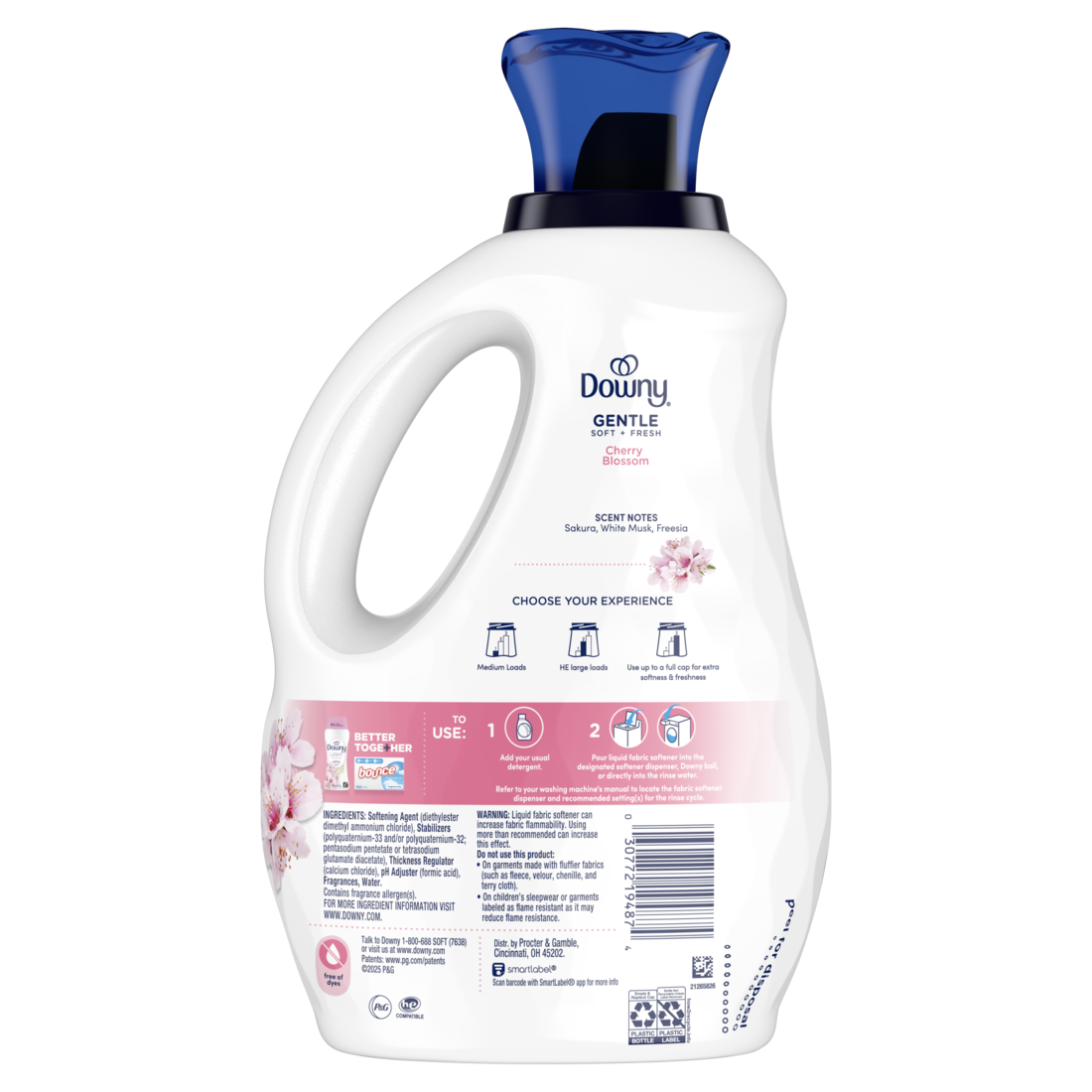 Downy Gentle Soft + Fresh Fabric Softener Liquid Cherry Blossom Scent 83 loads Designed to be Gentle on Skin - 56oz/4pk