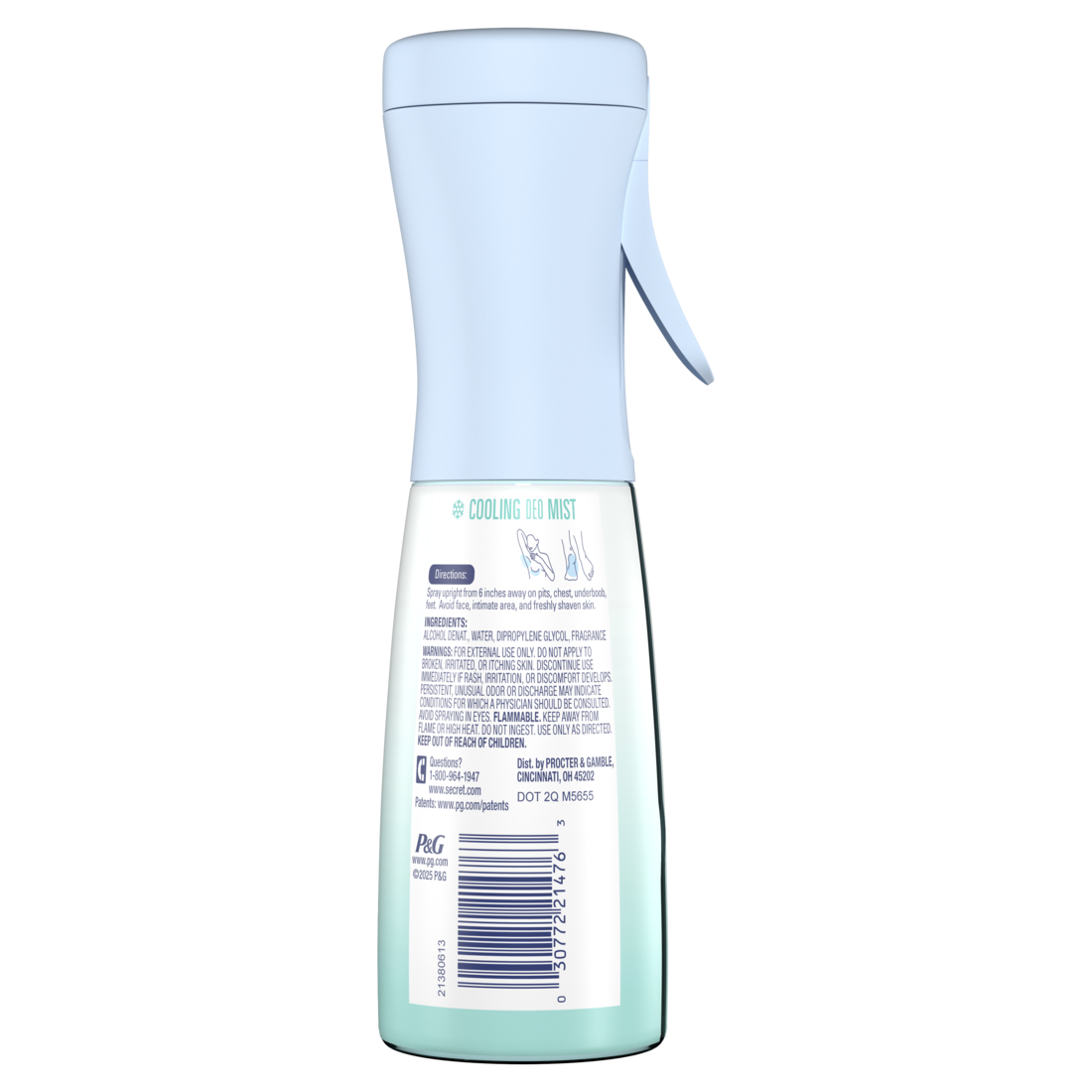 Secret Whole Body Cooling Deodorant Mist Invigorating Mint Aluminum Free - 5.2oz/12pk