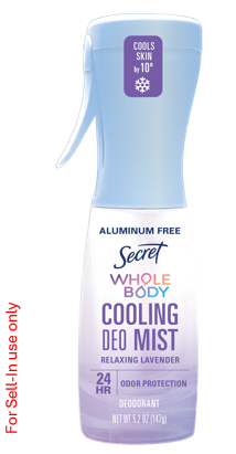 Secret Whole Body Cooling Deodorant Mist Relaxing Lavender Aluminum Free - 5.2oz/12pk