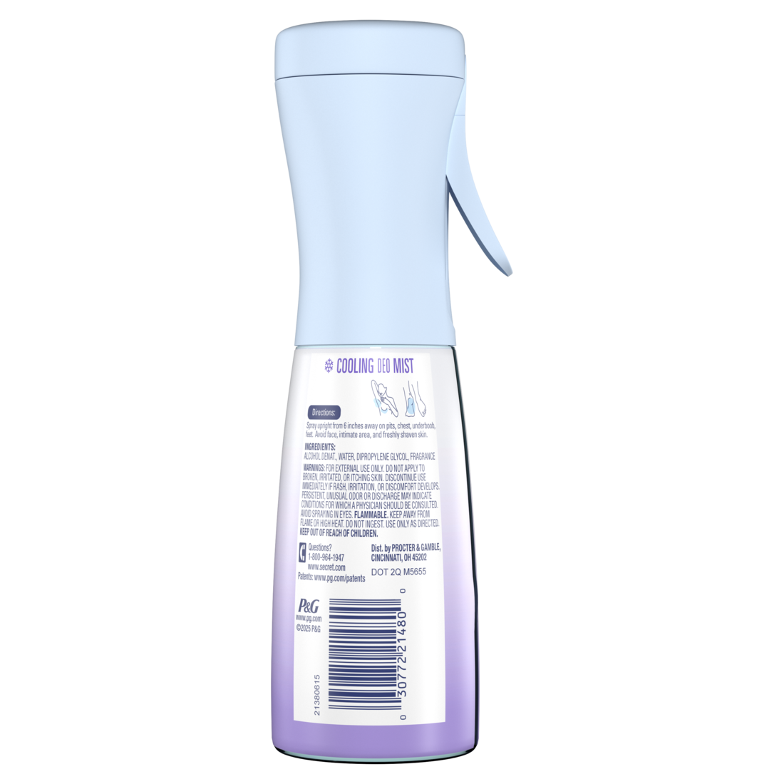 Secret Whole Body Cooling Deodorant Mist Relaxing Lavender Aluminum Free - 5.2oz/12pk
