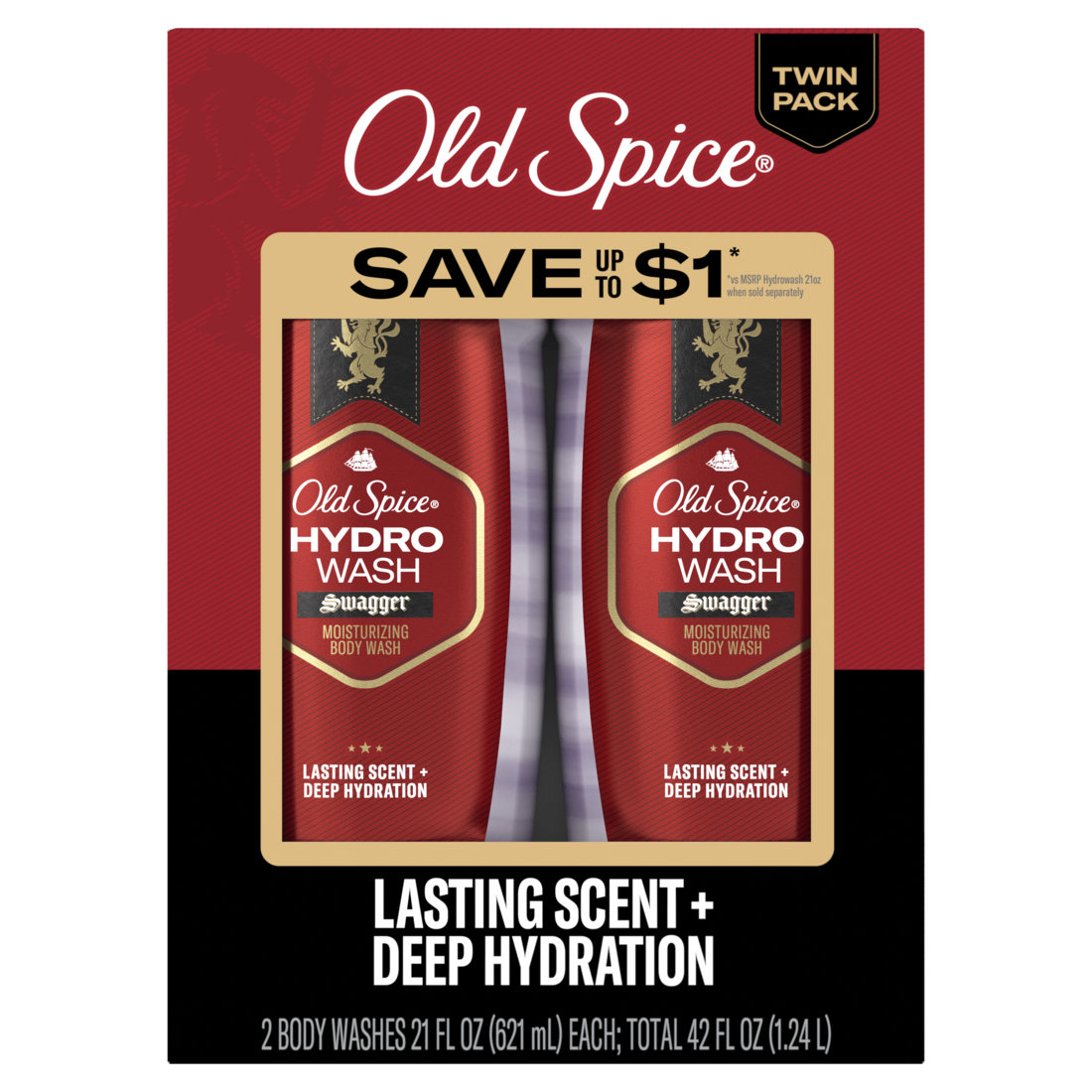 Old Spice Body Wash for Men Moisturizing Hydro Wash Swagger Scent Twin Pack - (2x21)oz/4pk