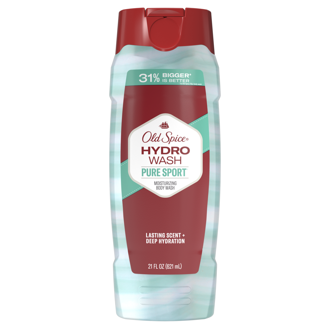 Old Spice Body Wash Moisturizing Hydro Wash for Men 24/7 Shower Clean Powerful Hydration Legendary Scent Pure Sport Plus - 21oz/4pk