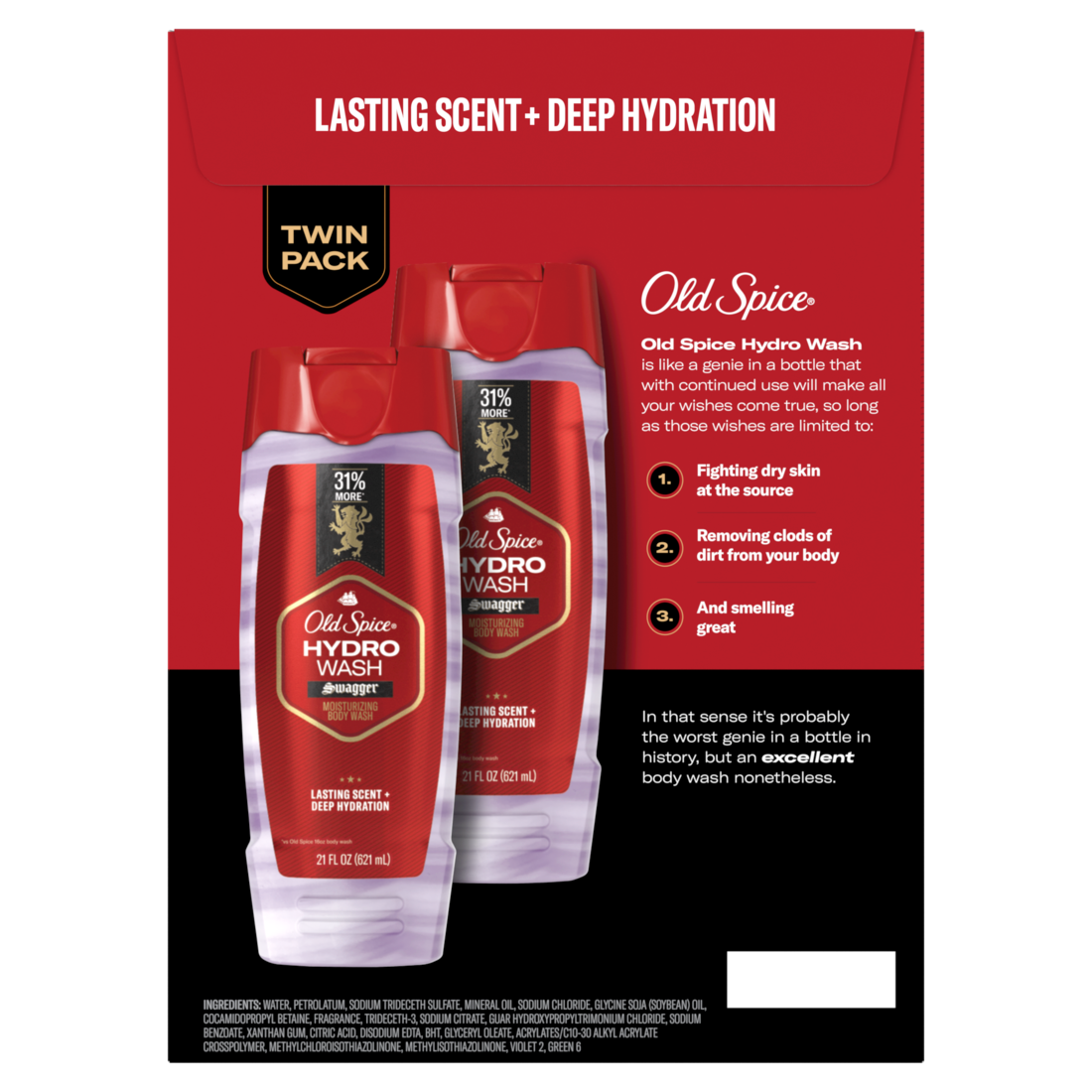 Old Spice Body Wash for Men Moisturizing Hydro Wash Swagger Scent Twin Pack - (2x21)oz/4pk