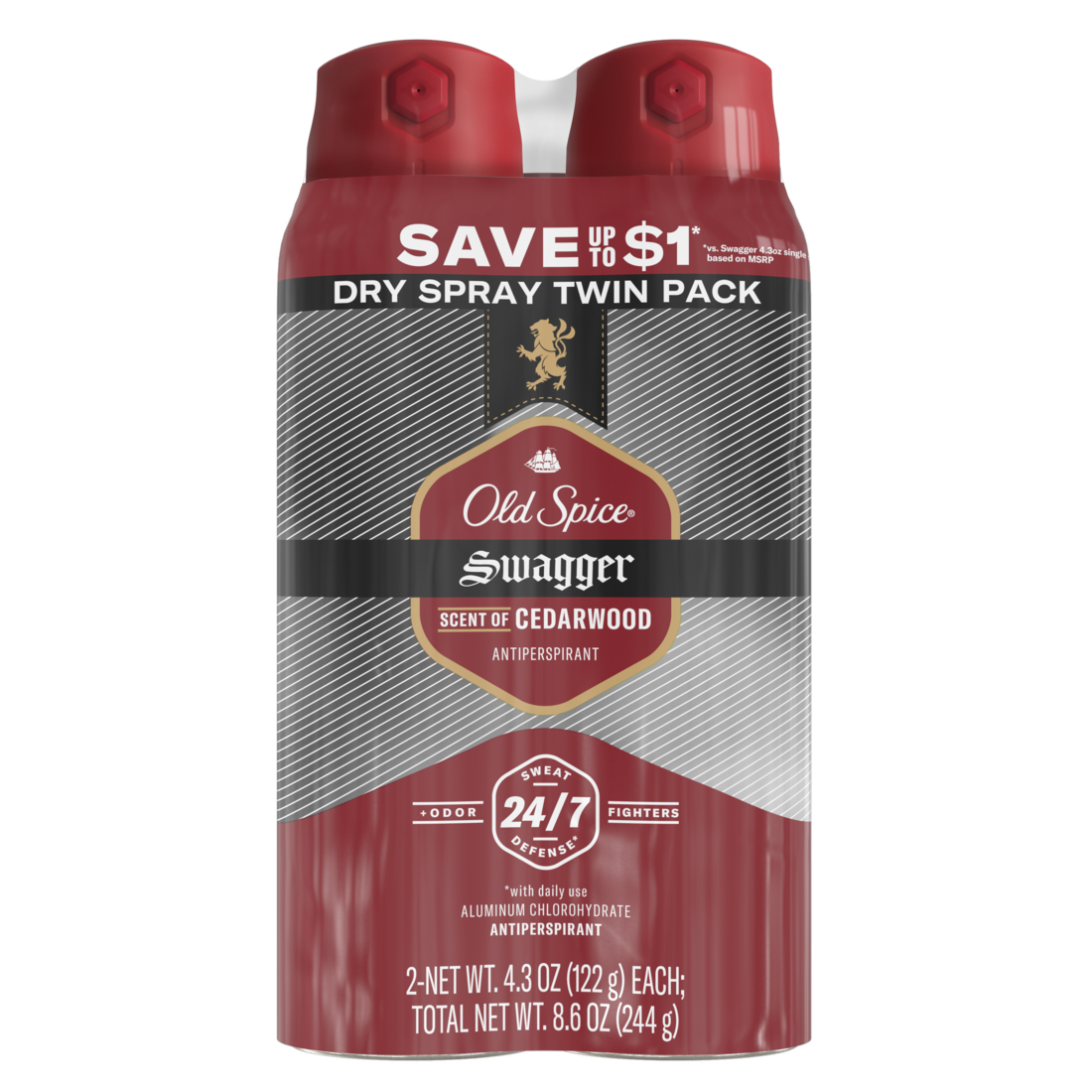 Old Spice Men's Antiperspirant & Deodorant Invisible Dry Spray Stronger Swagger 24/7 Odor Protection Twin Pack - (2x4.3)oz/6pk