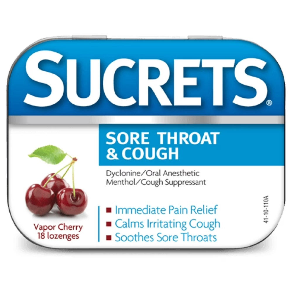 Sucrets Vapor Cherry Lozenges Relief for Sore Throat Cough with Dyclonine & Menthol - 18ct/24pk