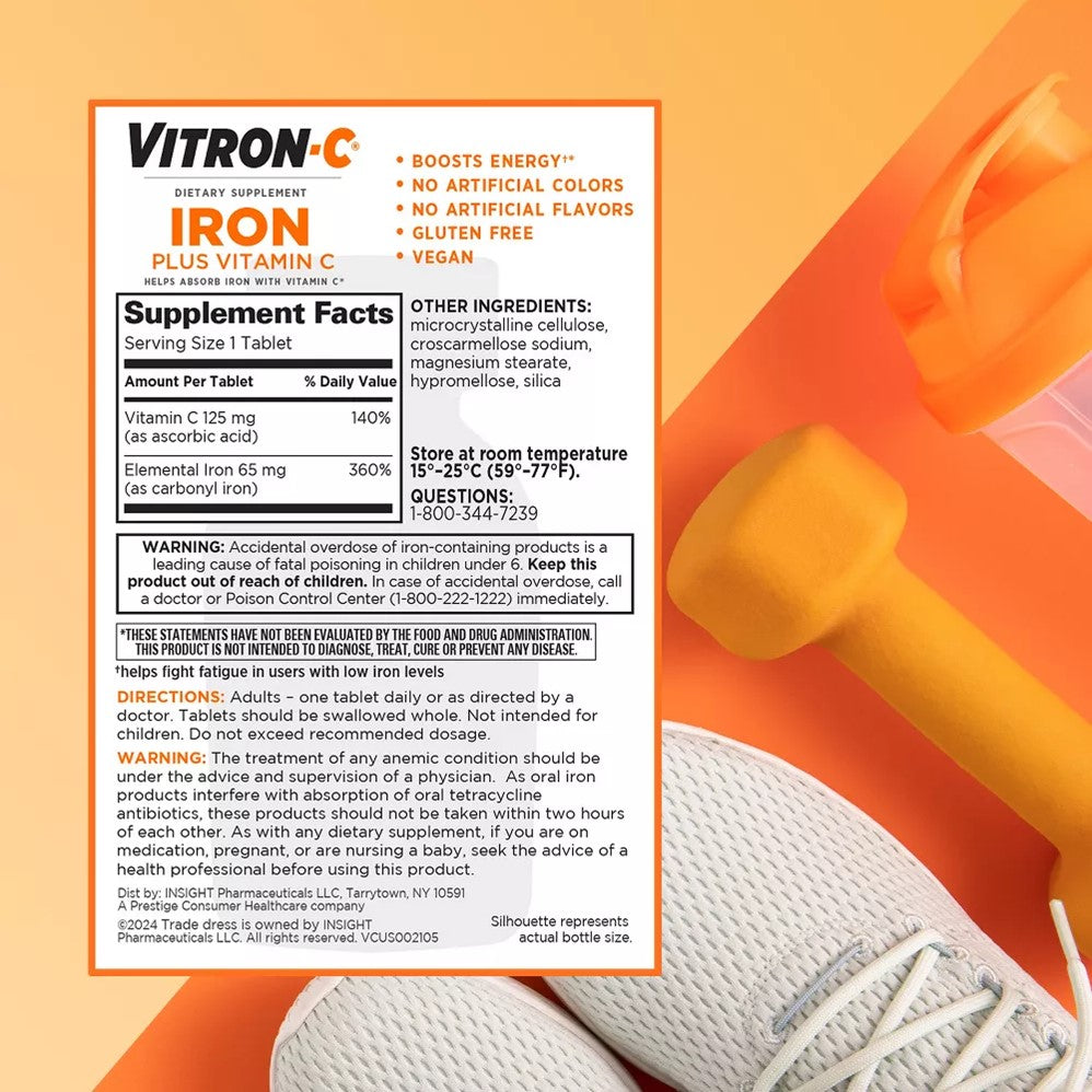 Vitron-C Iron with Vitamin C Immune Support Vegan Supplement Tablet - 60ct/12pk