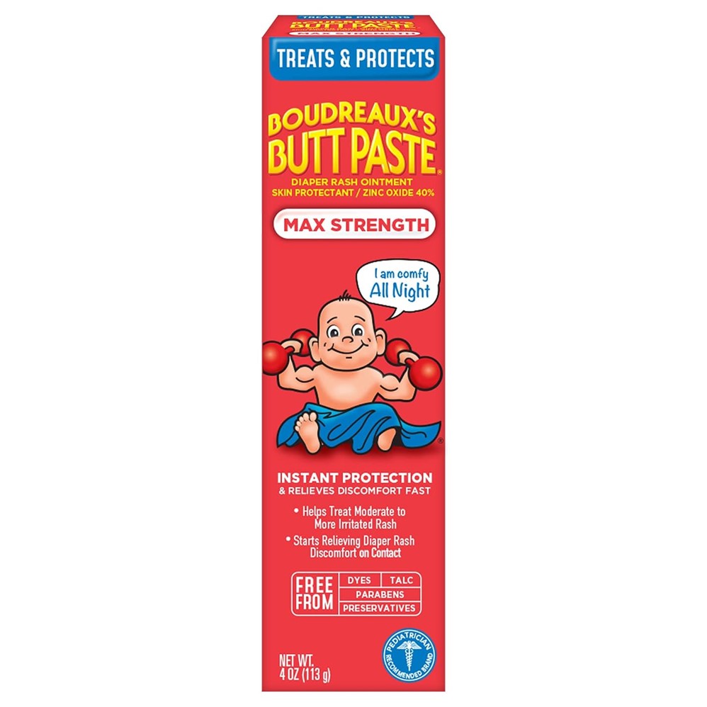 Boudreaux's Butt Paste Maximum Strength Diaper Rash Cream Tube for Baby - 4oz/3pk