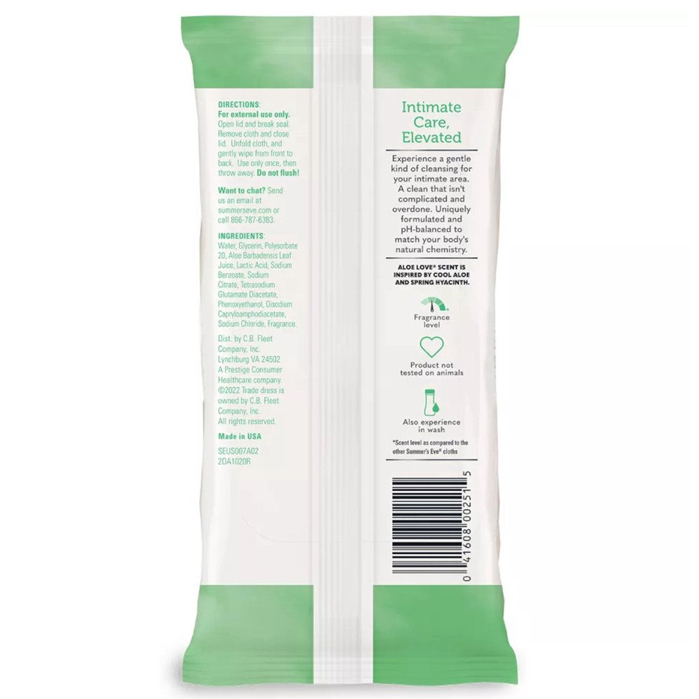 Summer's Eve Cleansing Cloths Aloe Love - 32ct/12pk