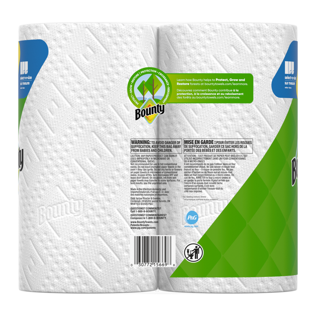 Bounty Paper Towels Select-A-Size White Double Plus Rolls 103 Sheets Per Roll - 2ct/4pk
