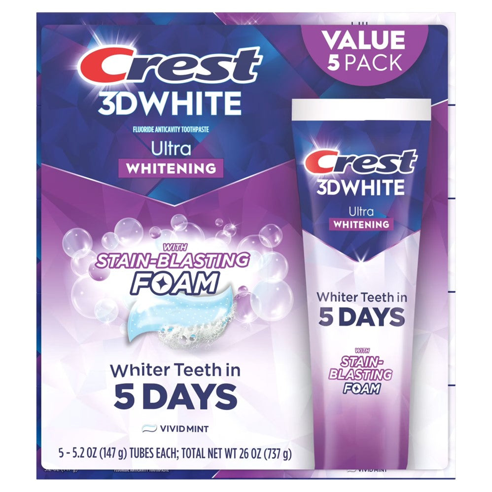 Crest 3D White Vivid Mint Ultra Whitening Toothpaste - 5.2oz/5pk
