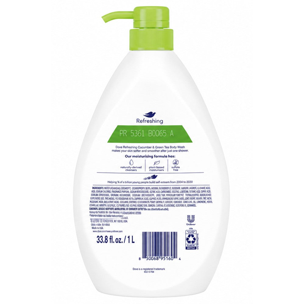 Dove Refreshing Body Wash Cucumber & Green Scent Moisturising Cream - 33.8oz/1L/12pk