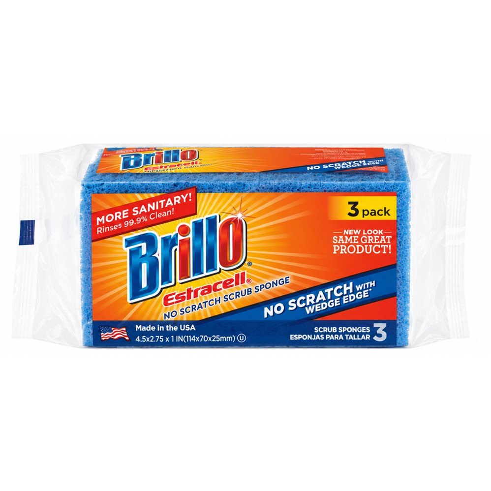 Brillo Estracell No-Scratch Wedge Edge Scrub Sponge - 3ct/8pk