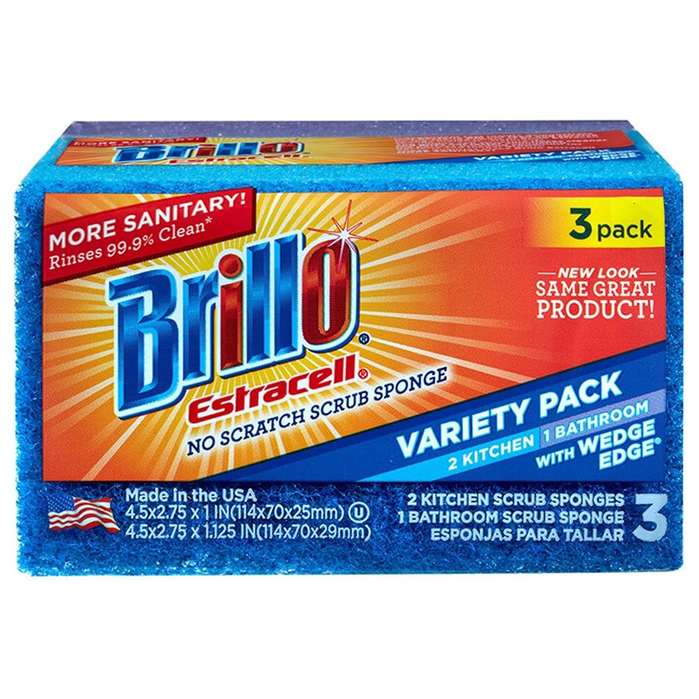 Brillo Estracell No-Scratch Wedge Edge Variety Kitchen & Bath Scrub Sponge - 3ct/8pk