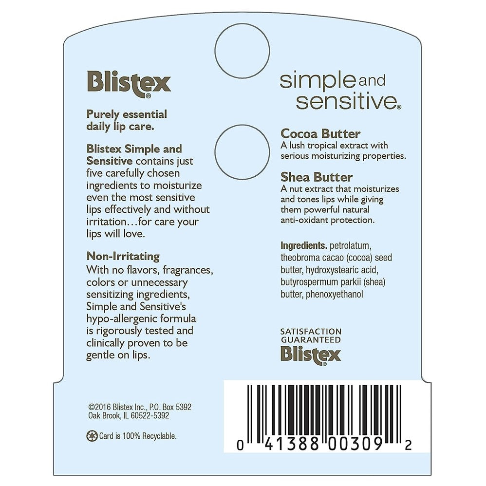 Blistex Simple & Sensitive Lip Moisturizer SPF15 - 0.15oz/12pk