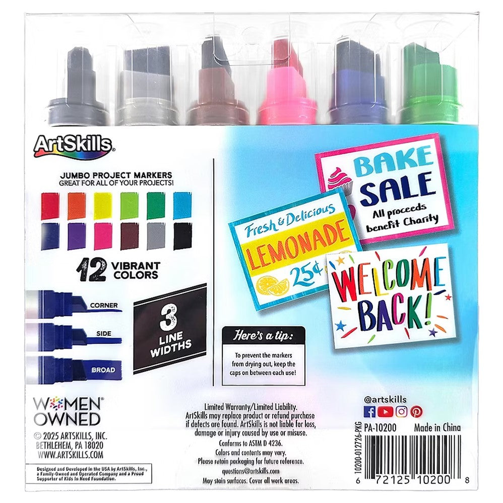 ArtSkills Jumbo Project Markers Extra Wide Chisel Tip - 12ct/1pk