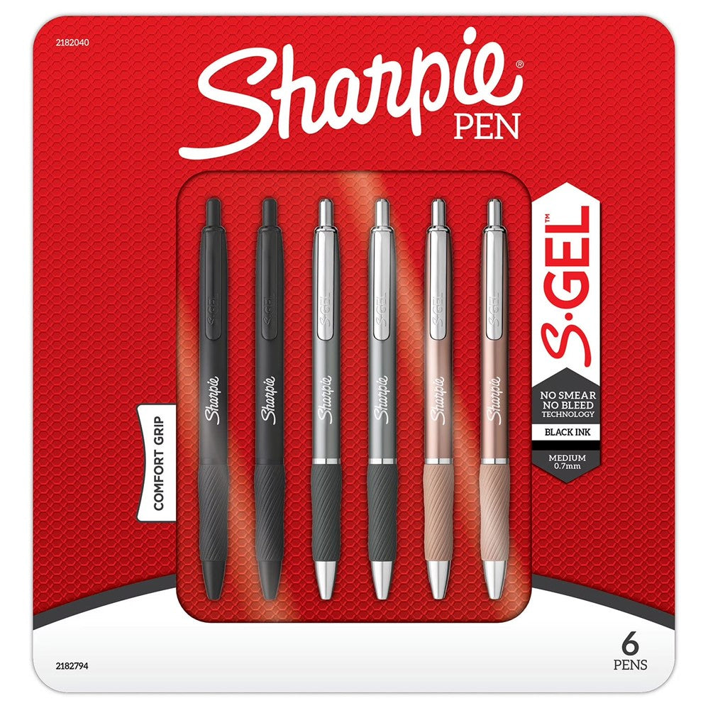 Sharpie Metal Barrel S-Gel Pens Medium Point 0.7mm - 6ct/1pk