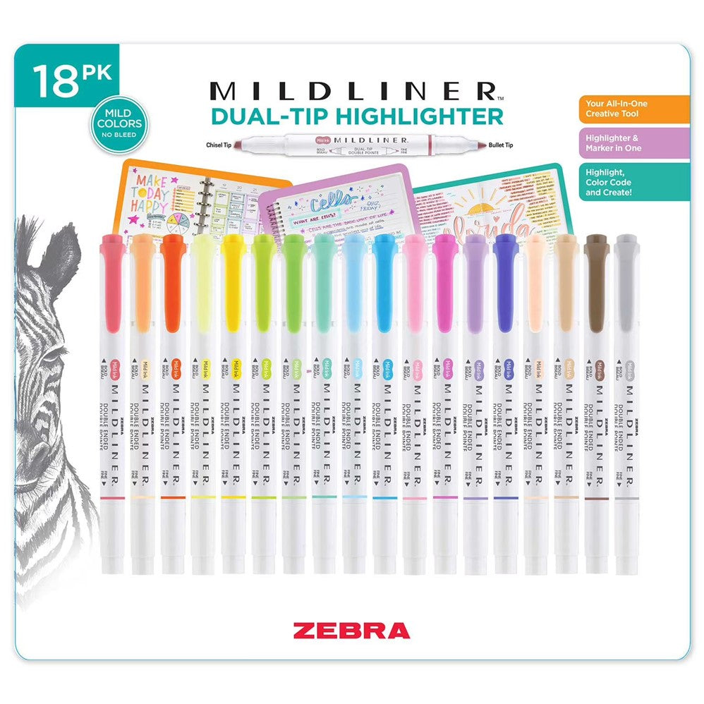 Zebra Mildliner Double Ended Highlighters Assorted Colors - 18ct/1pk
