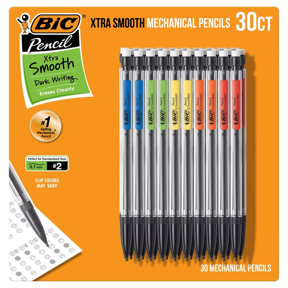 BIC Xtra-Smooth Mechanical Pencils with Erasers - 30ct/1pk