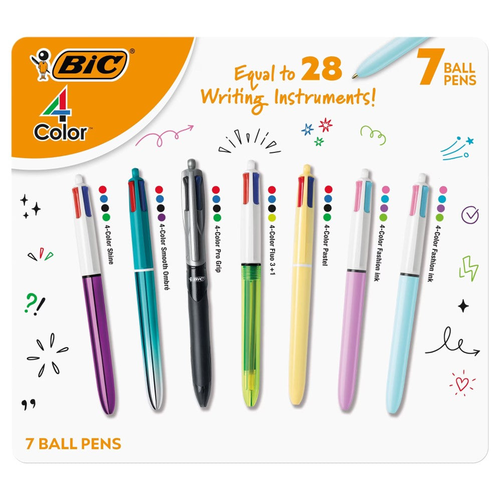 BIC 4-Color Retractable Ballpoint Pens Assorted Colors - 7ct/1pk