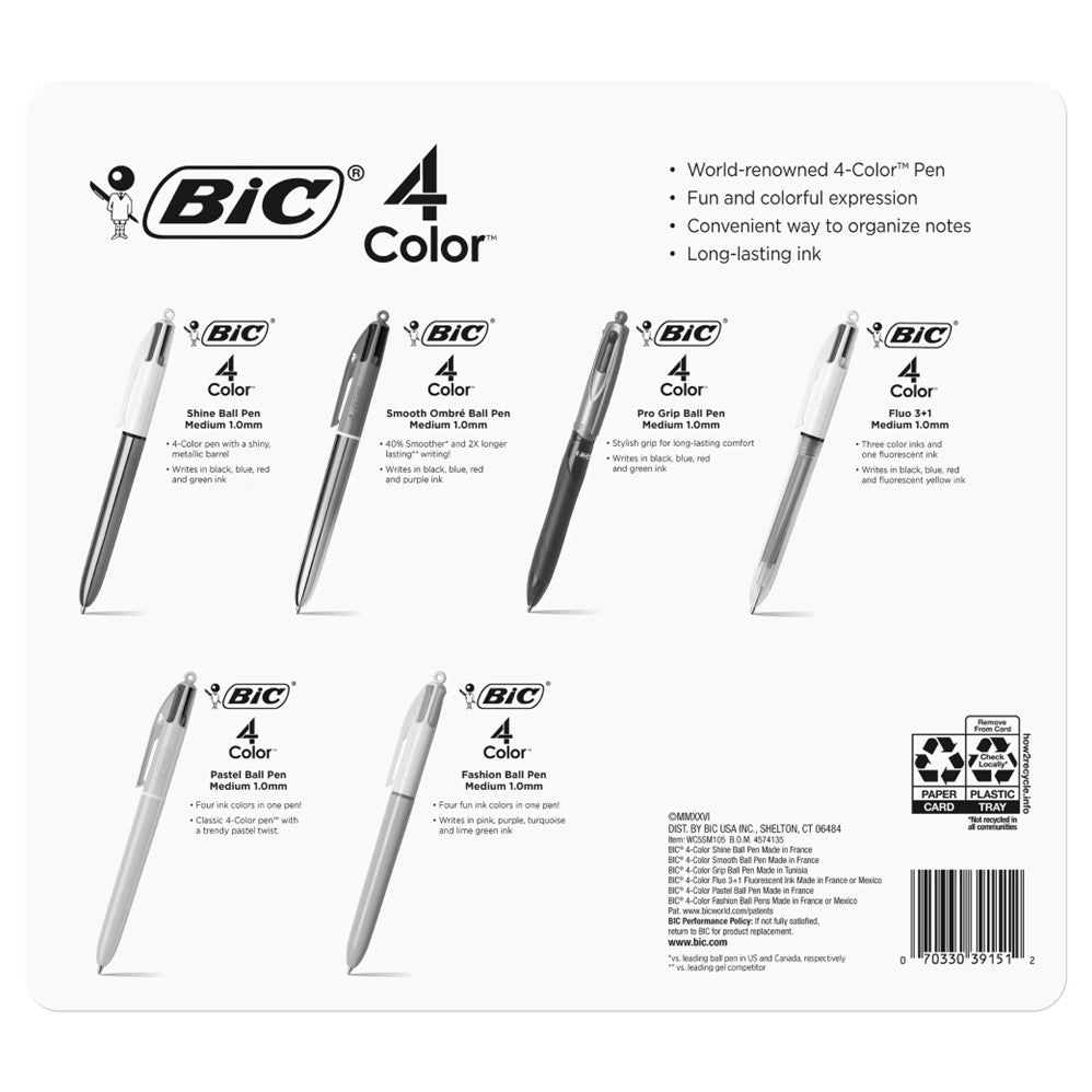 BIC 4-Color Retractable Ballpoint Pens Assorted Colors - 7ct/1pk