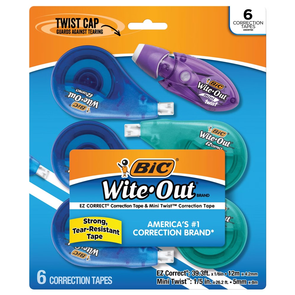 BIC Wite-Out EZ Correct Correction Tape with Mini Twist Grip Correction Tape - 6ct/1pk