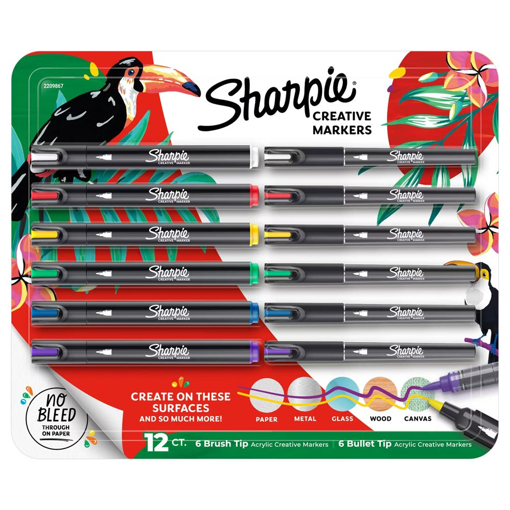 Sharpie Water-Based Acrylic Creative Markers Brush and Bullet Tips - 12ct/1pk