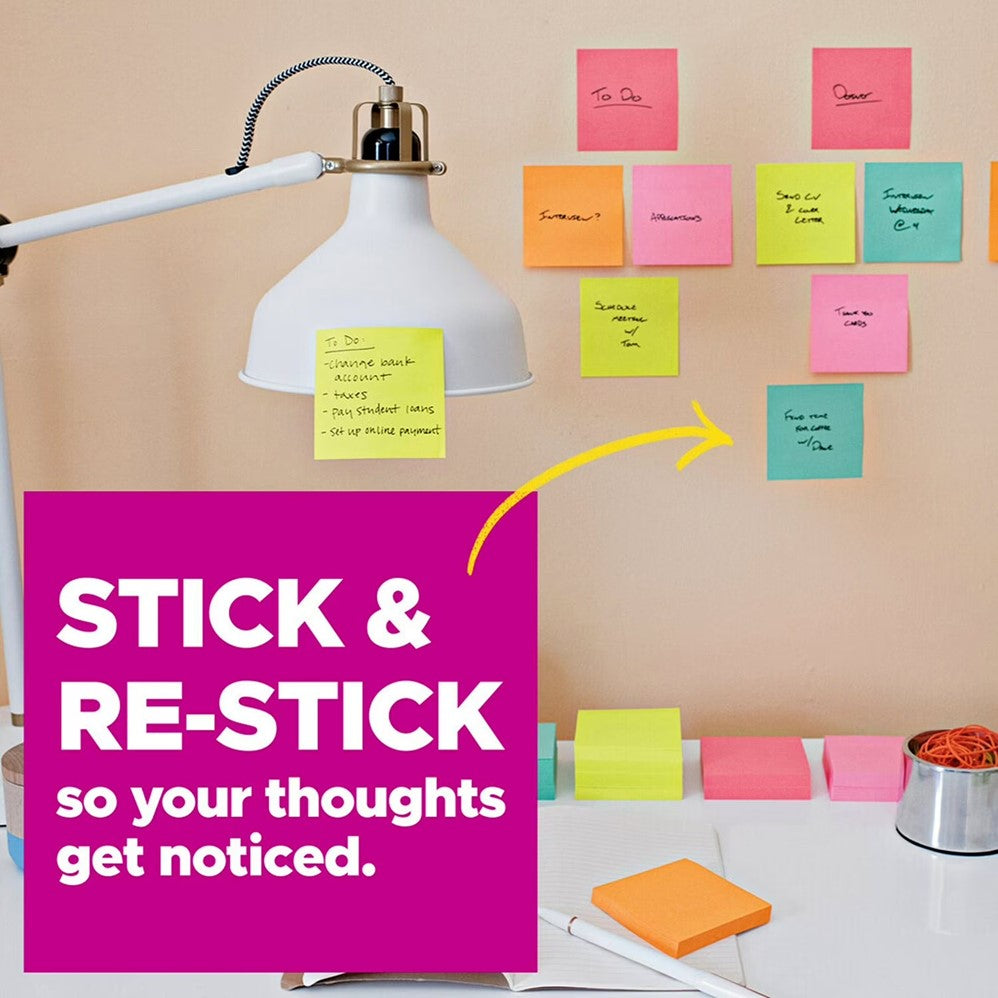 Post-it Super Sticky Pop-up Notes 3 x 3in Supernova Neons Collection 1440 Total Sheets 90 Sheets per Pad - 16pads/1pk