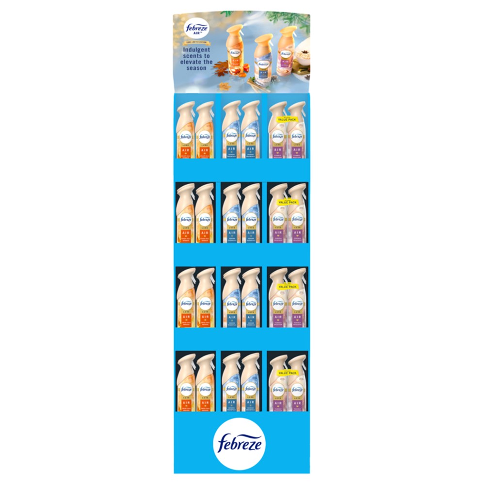Febreze Air Freshener Spray Display (24x8.1oz Crisp Fall Breeze; 24x8.1oz Serene Snowfall; 24x8.1oz Cuddle Weather) - 8.1oz/72pk
