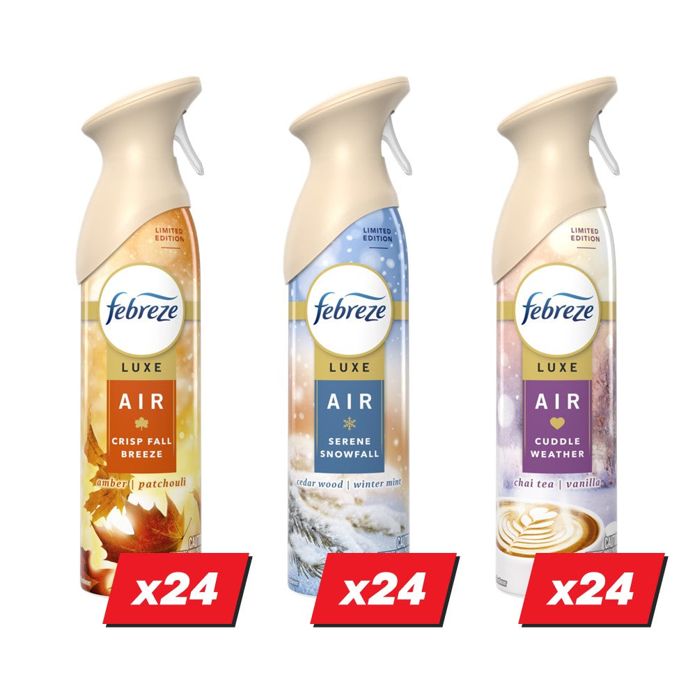 Febreze Air Freshener Spray Display (24x8.1oz Crisp Fall Breeze; 24x8.1oz Serene Snowfall; 24x8.1oz Cuddle Weather) - 8.1oz/72pk
