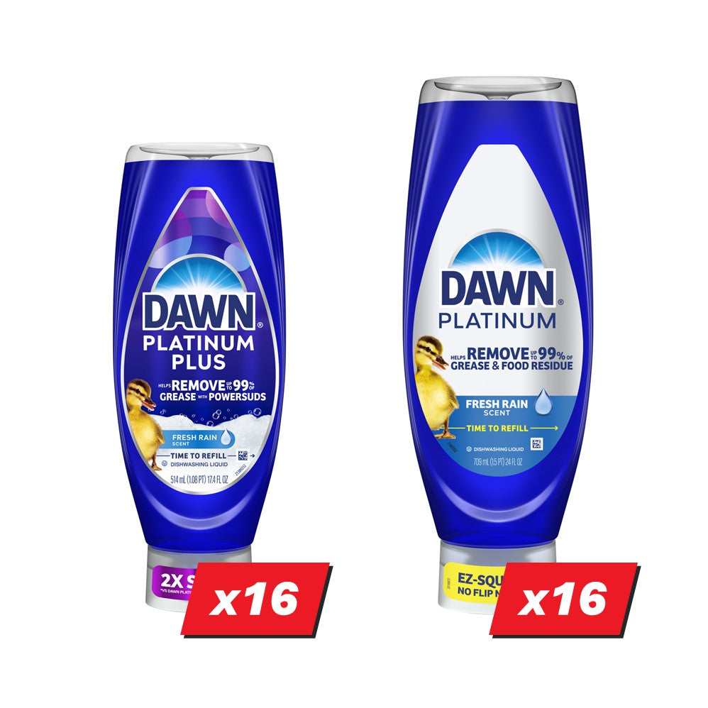Dawn Dish Spray & PowerSuds Display (16x17.4oz PowerSuds Fresh; 16x24oz EZ-Squeeze Fresh Rain) - (17.4-24)oz/32pk