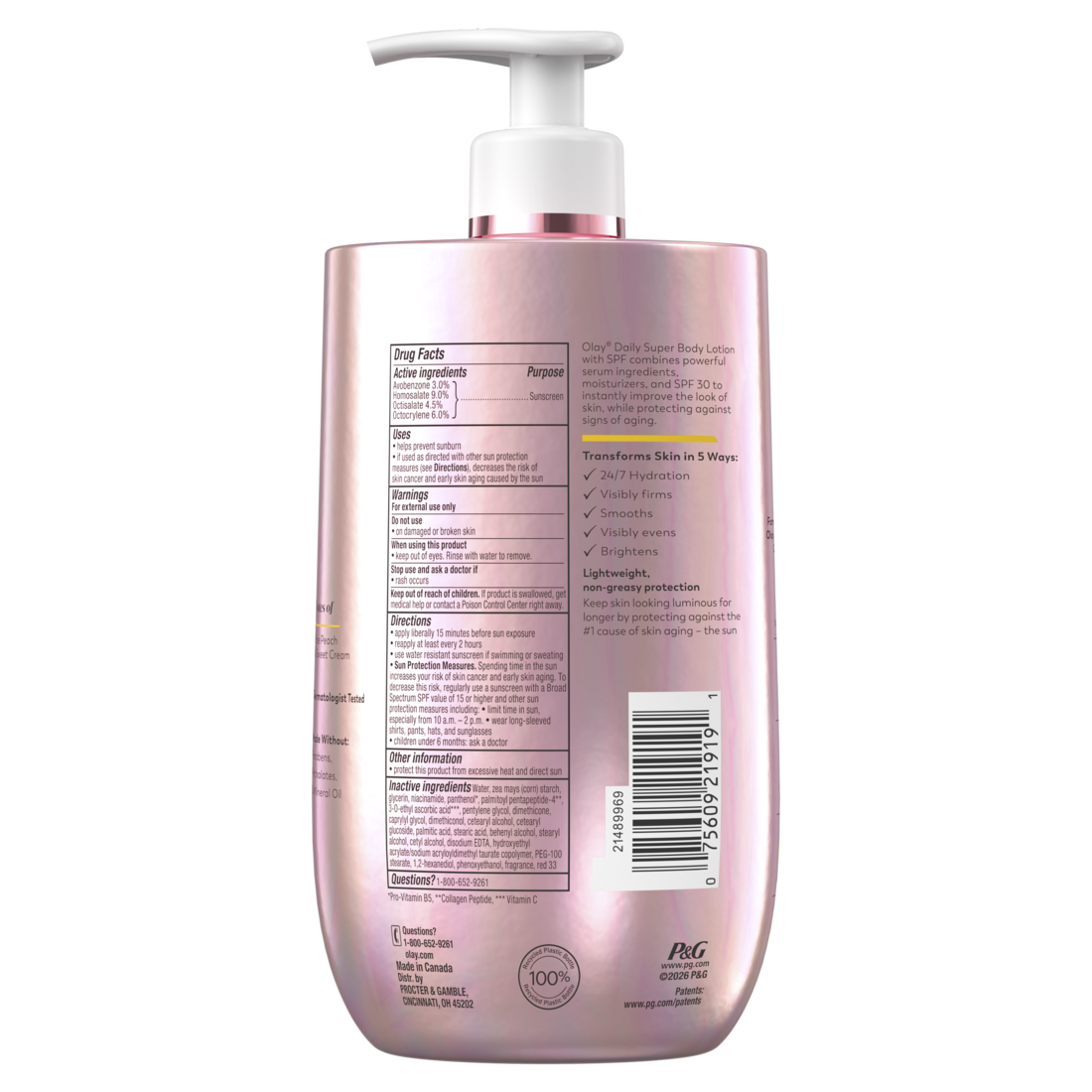Olay Super Serum Body Lotion 5-in-1 Visible Skin Benefits with SPF 30 and Daily UV Protection - 17oz/6pk