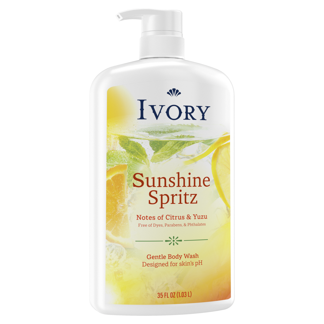 Ivory Body Wash Designed for the Skins pH Gentle Formula Whole Family Care Free of Dyes Heavy Perfumes Parabens Phthalates & Silicones Sunshine Spritz Scent - 35oz/4pk