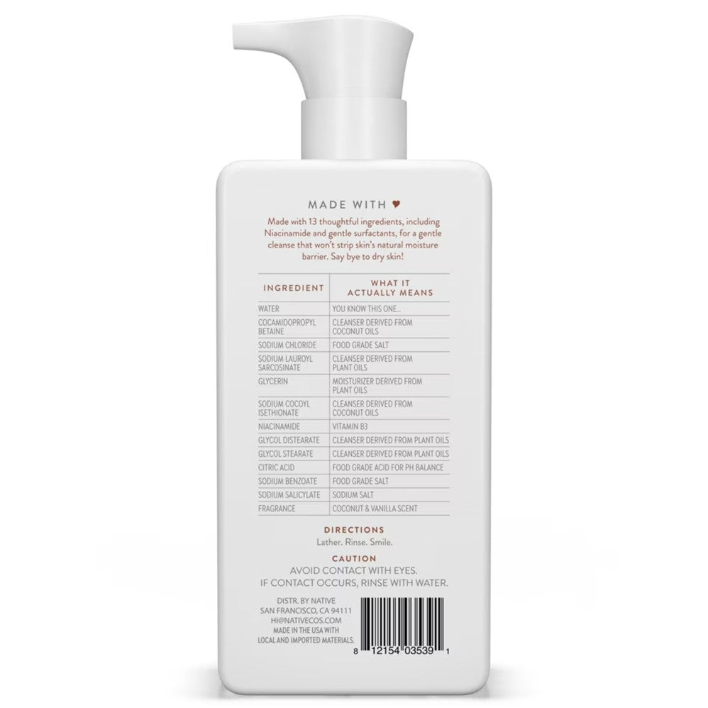Native Moisturizing Facial Cleanser Coconut & Vanilla - 12oz/6pk