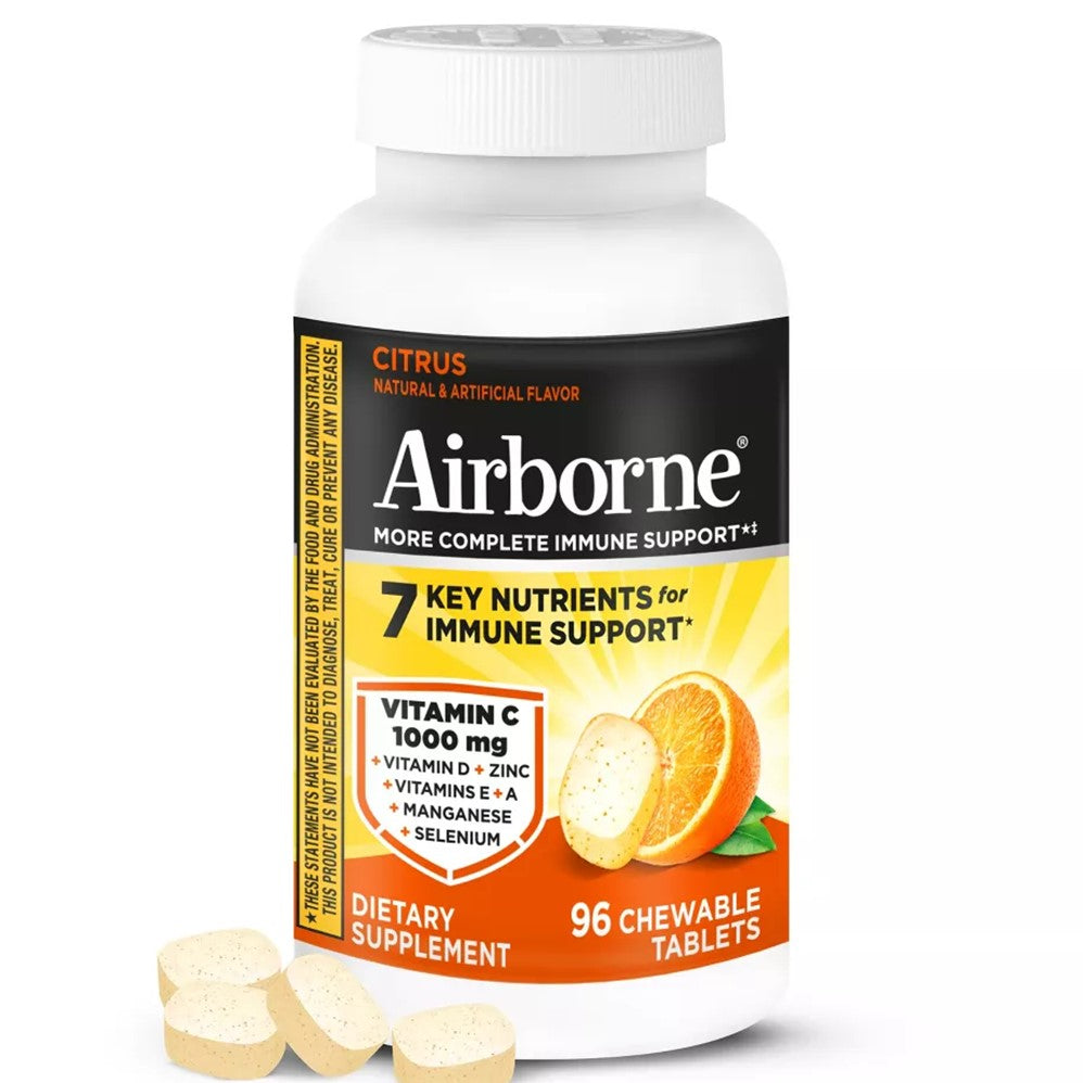 Airborne Chewable Tablets Citrus - 96ct/12pk