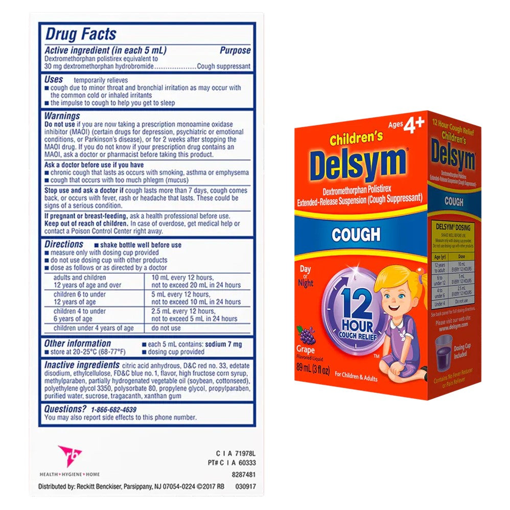 Delsym Children's 12 Hour Cough Relief Liquid Grape with Dosage Cup - 3oz/12pk