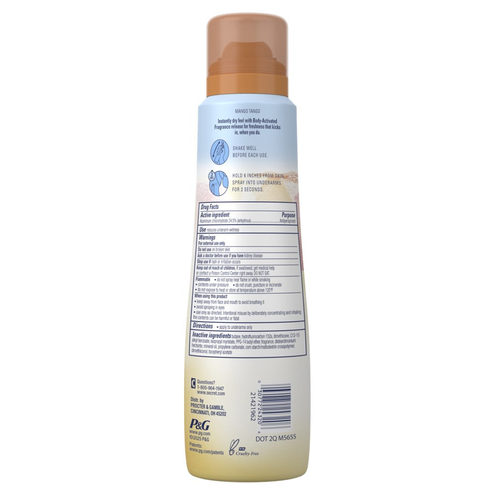 Secret Dry Spray Antiperspirant Deodorant for Women Mango Tango - 4.1oz/12pk