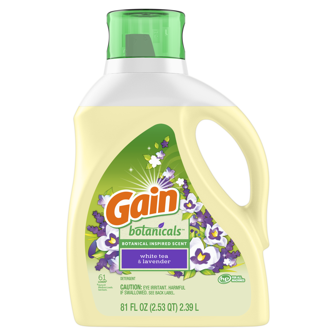 Gain Botanicals Liquid Laundry Detergent White Tea & Lavender Scent 61 Loads HE Compatible - 81oz/4pk