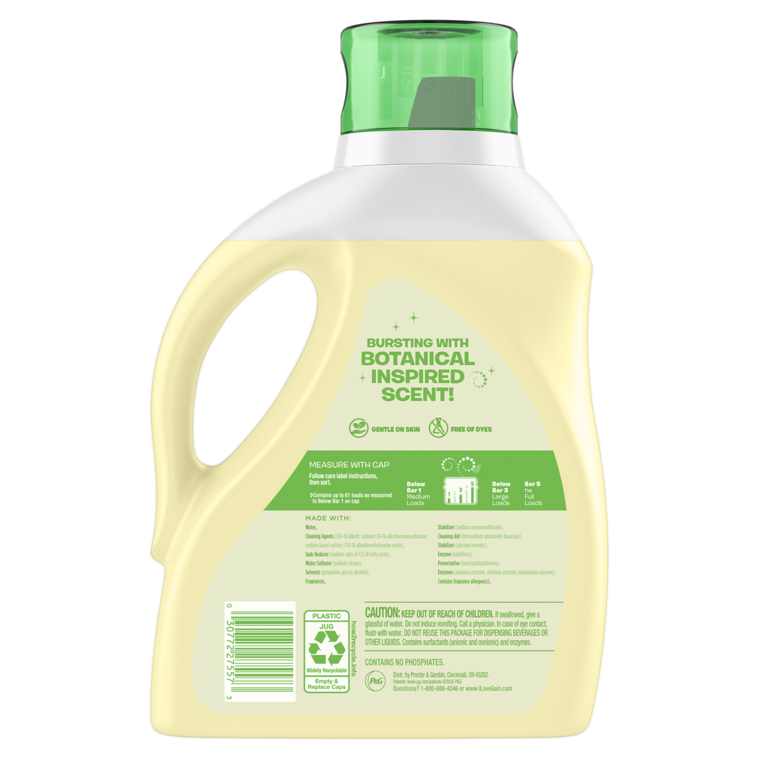 Gain Botanicals Liquid Laundry Detergent White Tea & Lavender Scent 61 Loads HE Compatible - 81oz/4pk