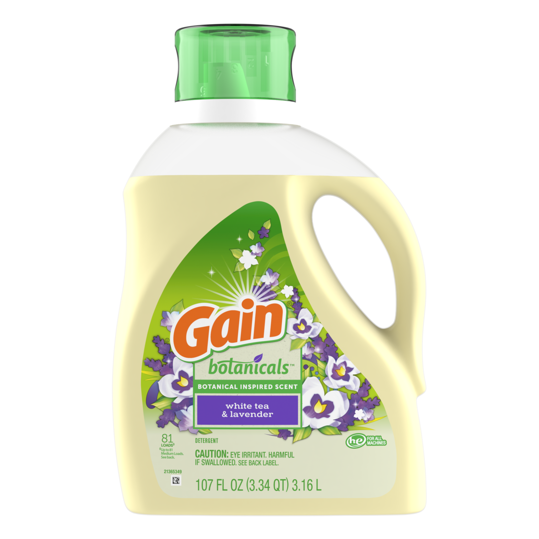 Gain Botanicals Liquid Laundry Detergent White Tea & Lavender Scent 81 Loads HE Compatible - 107oz/4pk