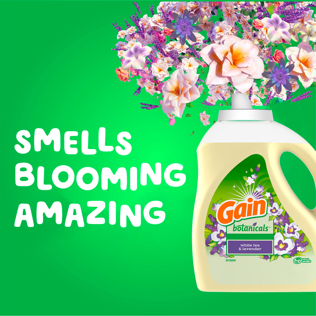 Gain Botanicals Liquid Laundry Detergent White Tea & Lavender Scent 81 Loads HE Compatible - 107oz/4pk