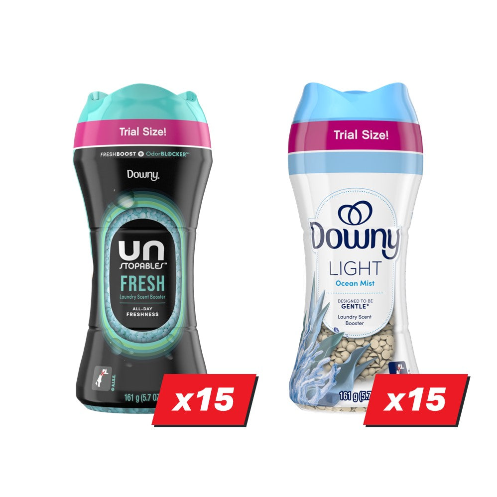 Downy Scent Booster Beads Display (15x5.7oz Unstopables Fresh; 15x5.7oz Light Ocean Mist) - 5.7oz/30pk