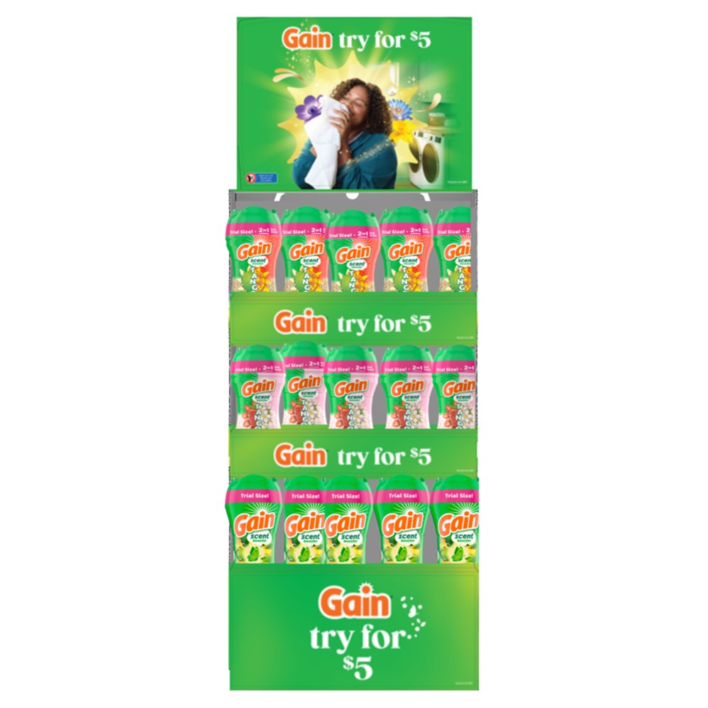 Gain Scent Booster Beads Display (15x4.8oz Tango Strawberry and Shea; 15x4.8oz Tango Apple and Mango; 15x5.7oz Fireworks Original) - (4.8-5.7)oz/45pk