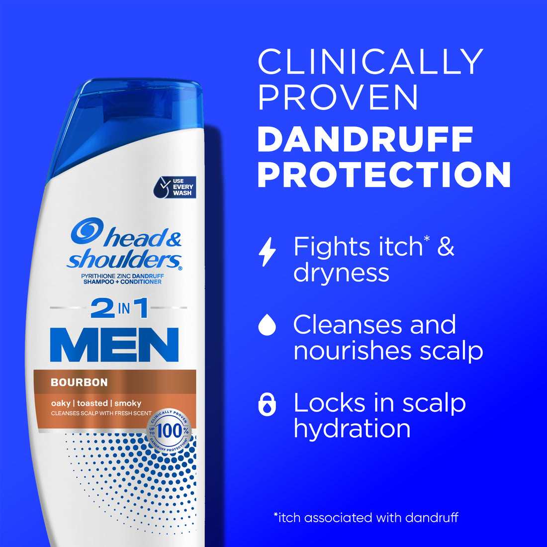 Head and Shoulders Mens 2 in 1 Dandruff Shampoo and Conditioner Anti-Dandruff Treatment Bourbon for Daily Use Paraben Free - 12.5oz/6pk