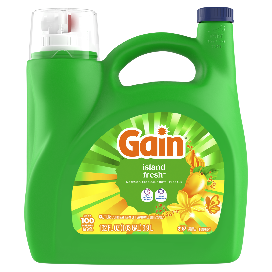 Gain Liquid Laundry Detergent Now with Odor Defense Island Fresh Scent 100 Loads - 132oz/4pk