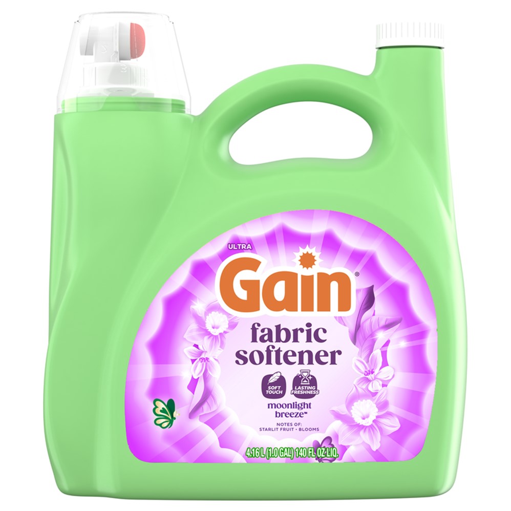 Gain Liquid Laundry Fabric Softener Laundry Conditioner Long Lasting Scent Softens Freshness Helps with Static & Wrinkles Moonlight Breeze Scent - 140oz/4pk