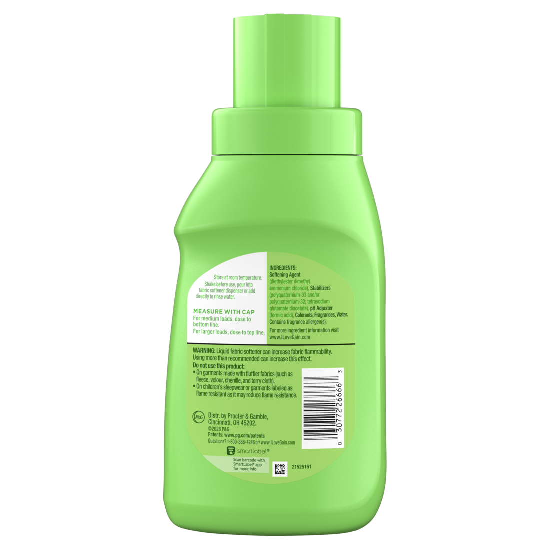 Gain Liquid Laundry Fabric Softener Laundry Conditioner Long Lasting Scent Softens Freshness Helps with Static & Wrinkles Original Scent - 8oz/12pk