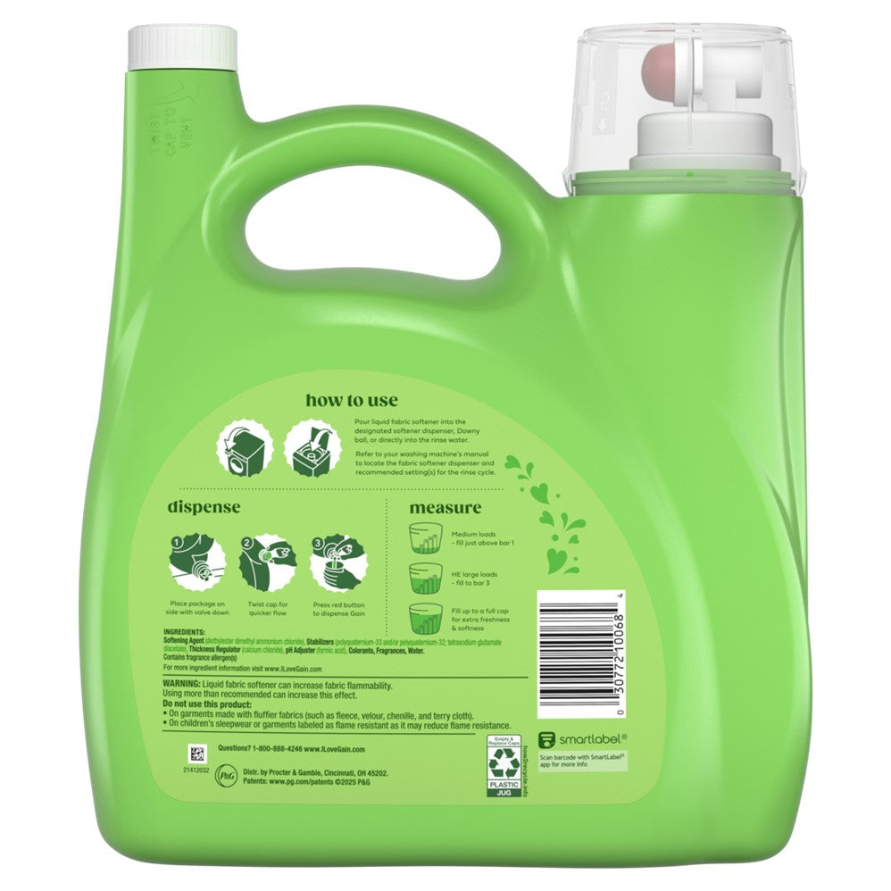Gain Liquid Laundry Fabric Softener Laundry Conditioner Long Lasting Scent Softens Freshness Helps with Static & Wrinkles Moonlight Breeze Scent - 140oz/4pk