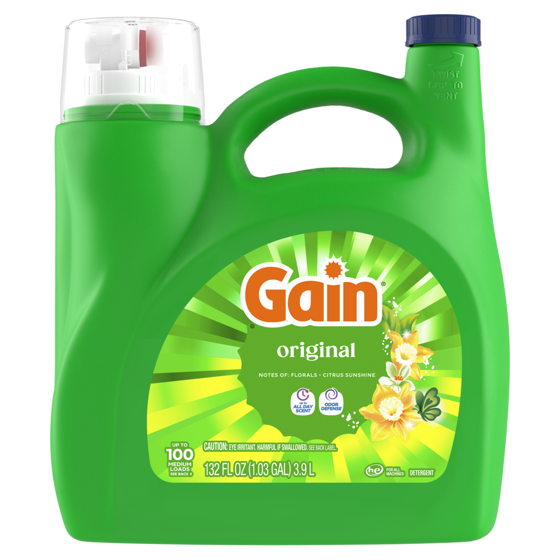 Gain Liquid Laundry Detergent Now with Odor Defense Original Scent 100 Loads - 132oz/4pk