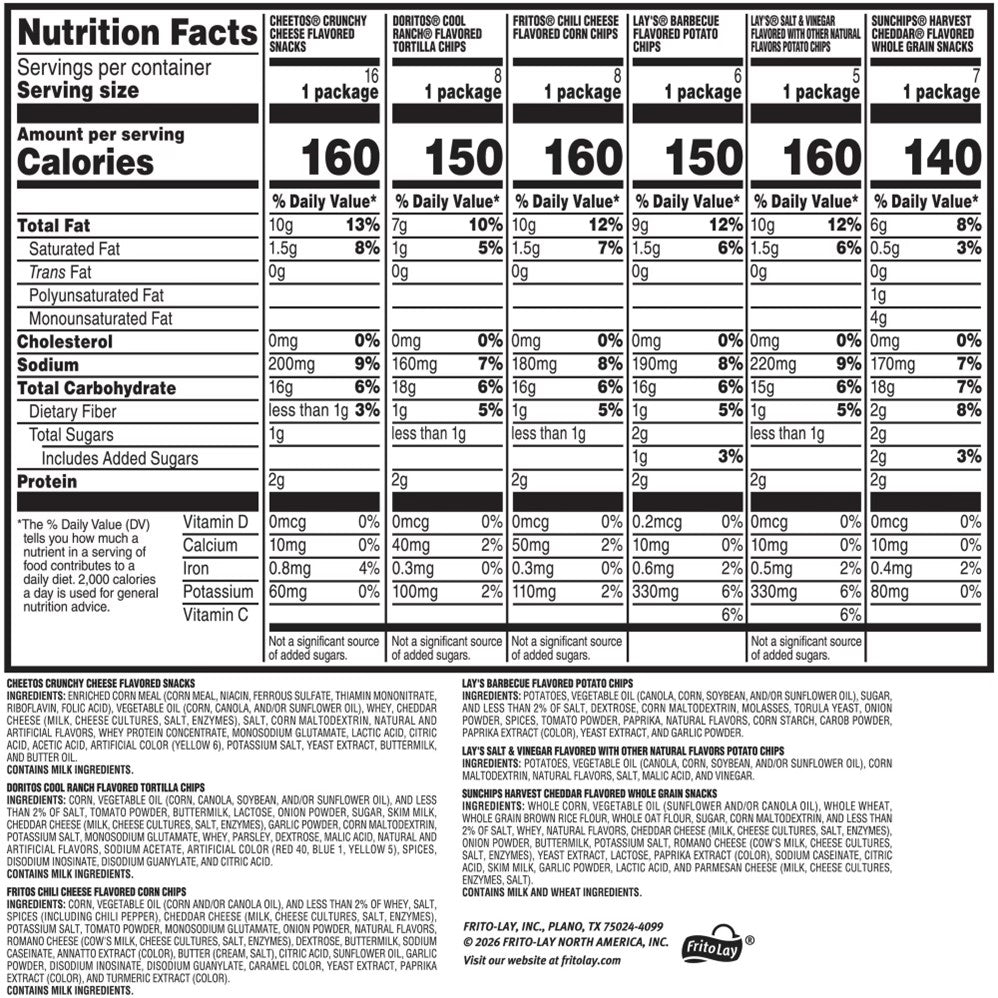 Frito-Lay Flavor Mix Chips Variety Pack Total 50oz - 50ct/1pk